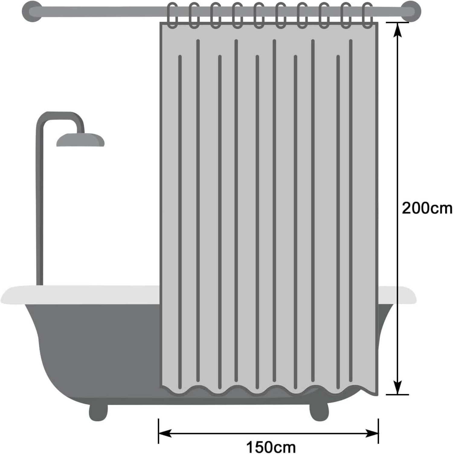 Weißer Duschvorhang 150x200 Textil Anti-Schimmel Wasserdicht Waschbar mit 10
