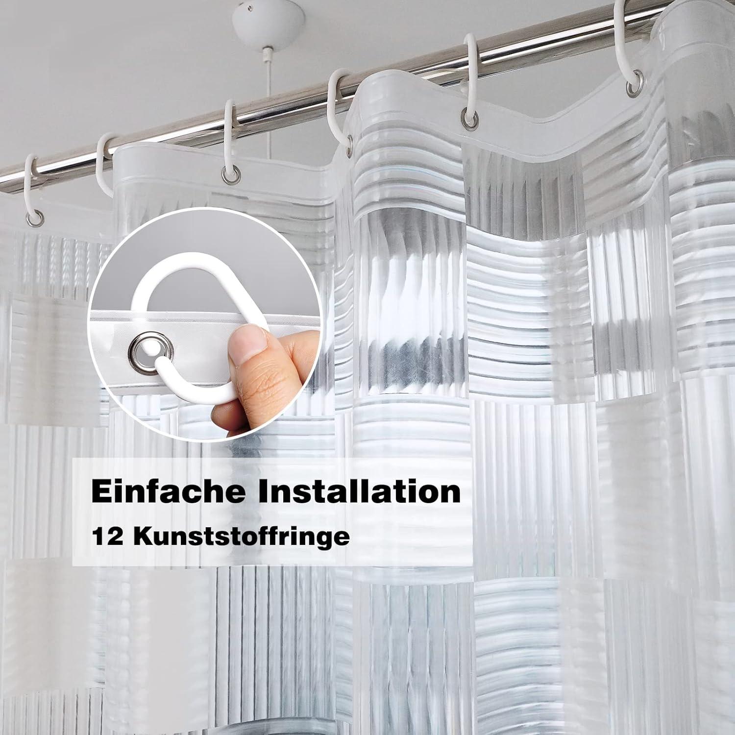 Duschvorhang Überlänge 220cm Wasserdicht Antischimmel mit 3D-Muster & Magneten