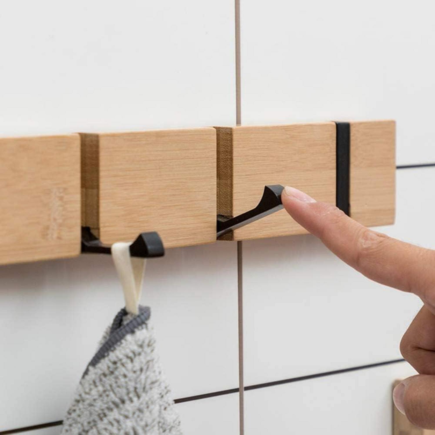 Klappbare Hakenleiste Holz Wand 5 Faltbare Haken Natur