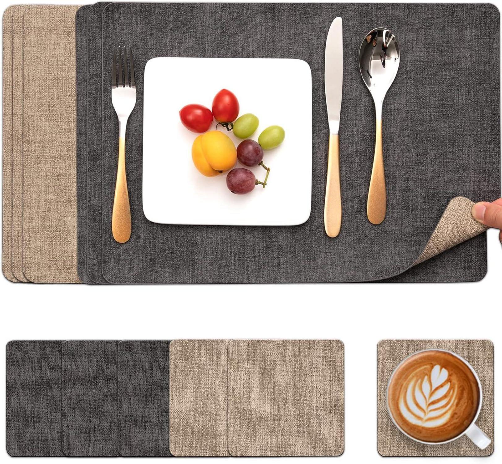 Abwaschbare Leder Tischsets Untersetzer Platzdeckchen 6er Set