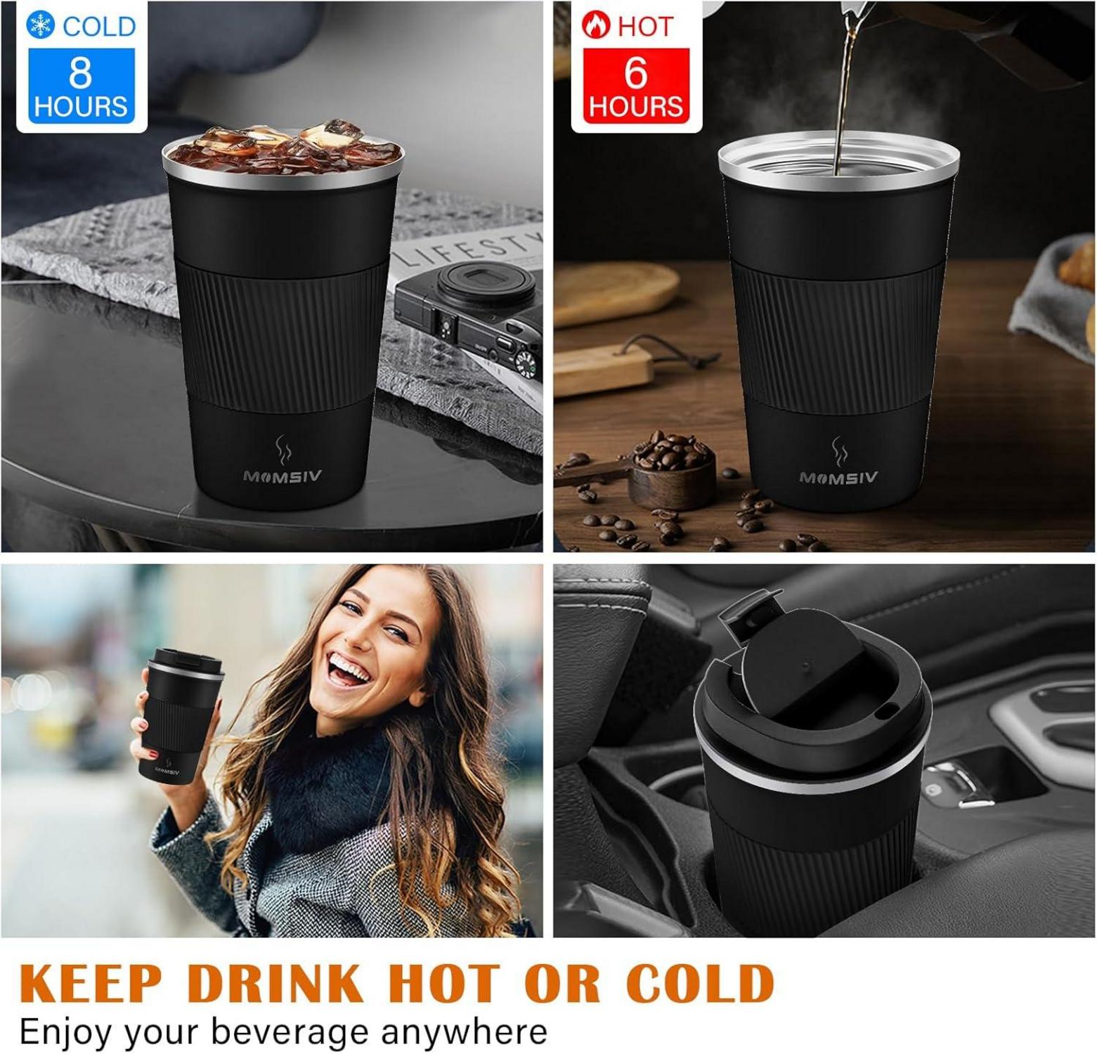 Thermobecher Isolierbecher 380ml Edelstahl Travel Mug 13oz Schwarz