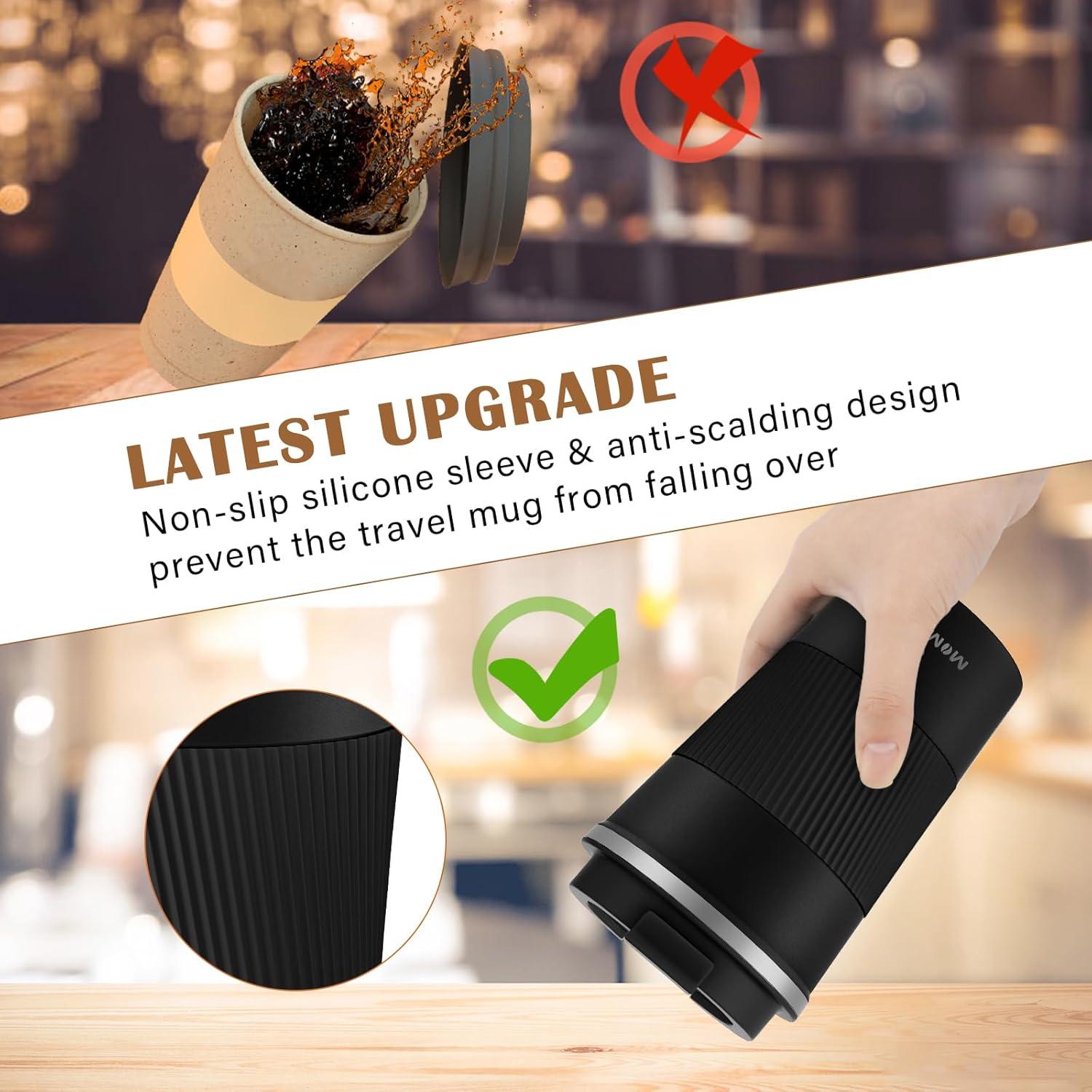 MOMSIV Thermobecher 13oz/380ml Edelstahl Isolierbecher mit Deckel Schwarz