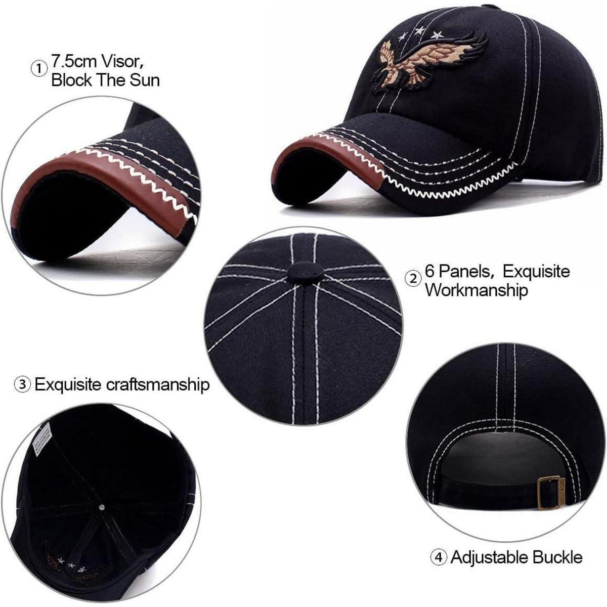 Herren Baseball Cap Adler Stickerei, Einstellbar & Retro