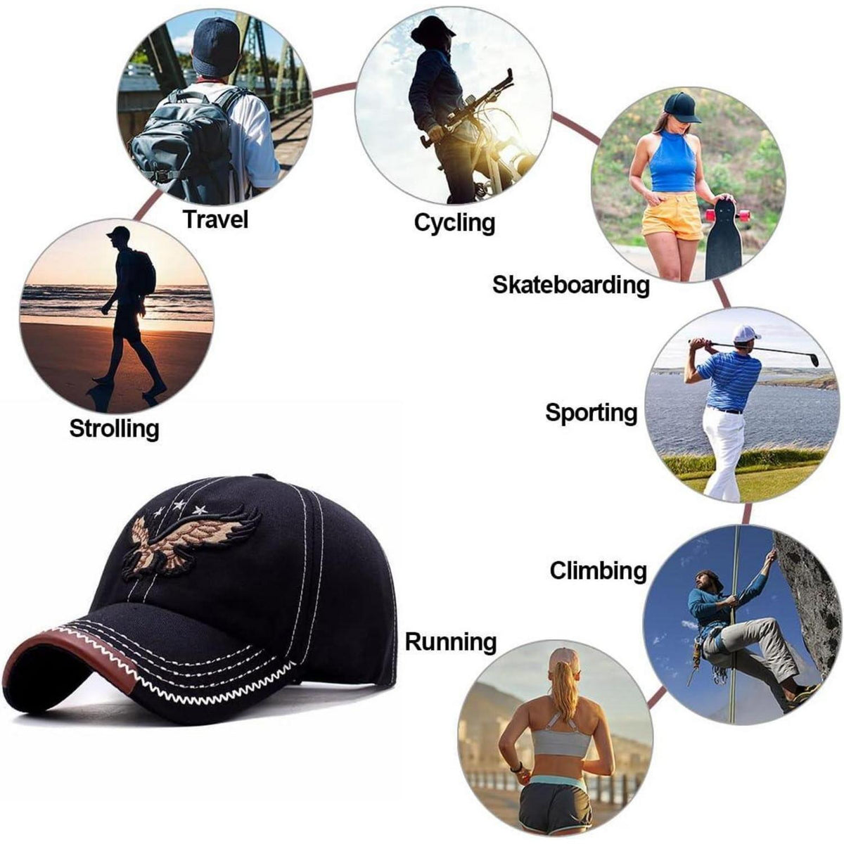 Herren Baseball Cap Adler Stickerei, Einstellbar & Retro
