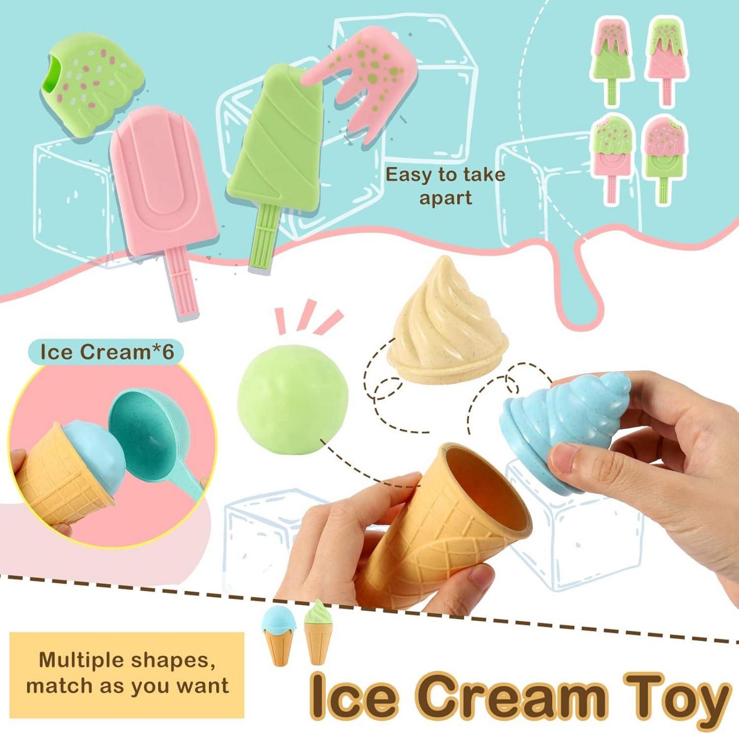 Kinder Eisdiele Spielzeug Set - Eiscreme Zubehör für Rollenspiele ab 3 Jahren