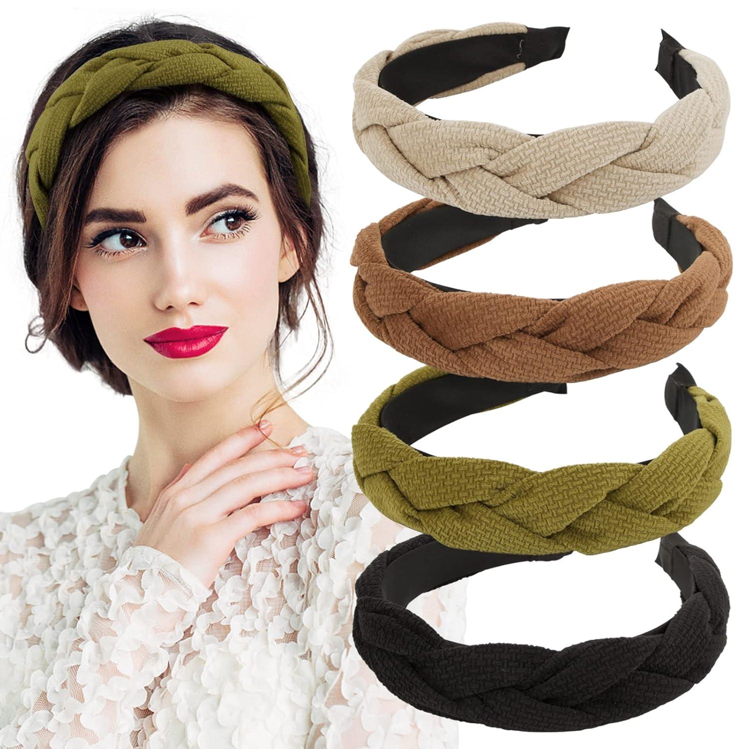Haarreifen Geflochtenes Stirnband Vintage 4 Stück Schwarz Grün