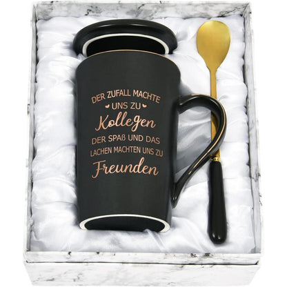 Kaffeetasse Abschiedsgeschenk Kollegin mit Spruch, Marmor-Optik, 400ml