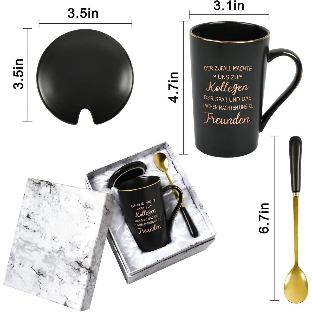 Kaffeetasse Abschiedsgeschenk Kollegin mit Spruch, Marmor-Optik, 400ml