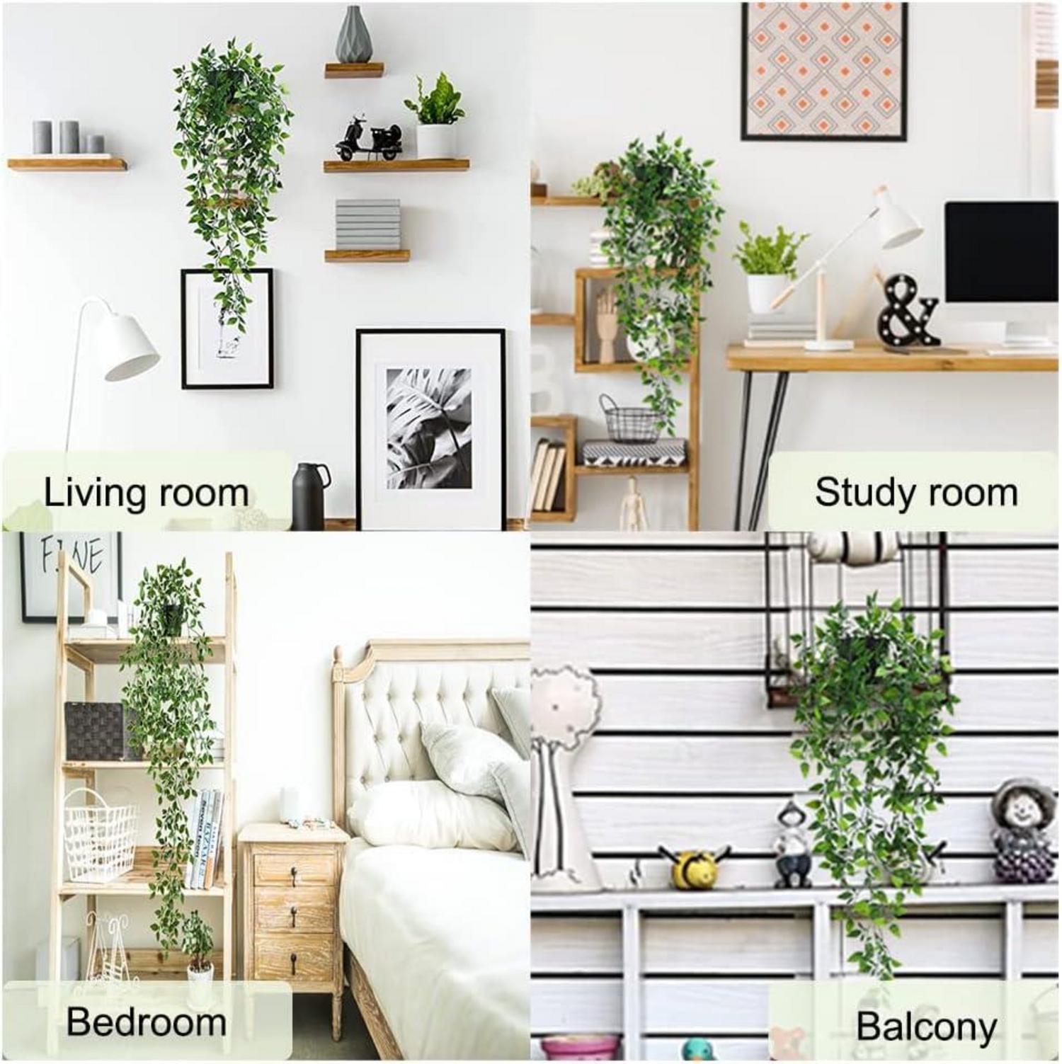 Künstliche Hängepflanzen 2er Set Hängende Kunstpflanzen Töpfen 80cm Efeu Ranke