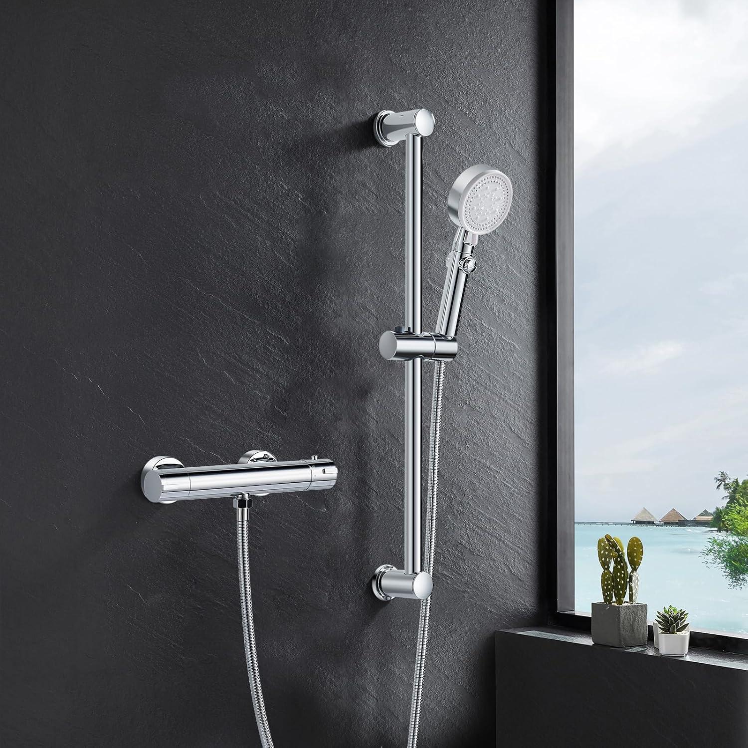 Duscharmatur mit Thermostat Set Aufputz Dusche 5 Strahlarten