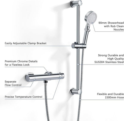 Duscharmatur mit Thermostat Set Aufputz Dusche 5 Strahlarten