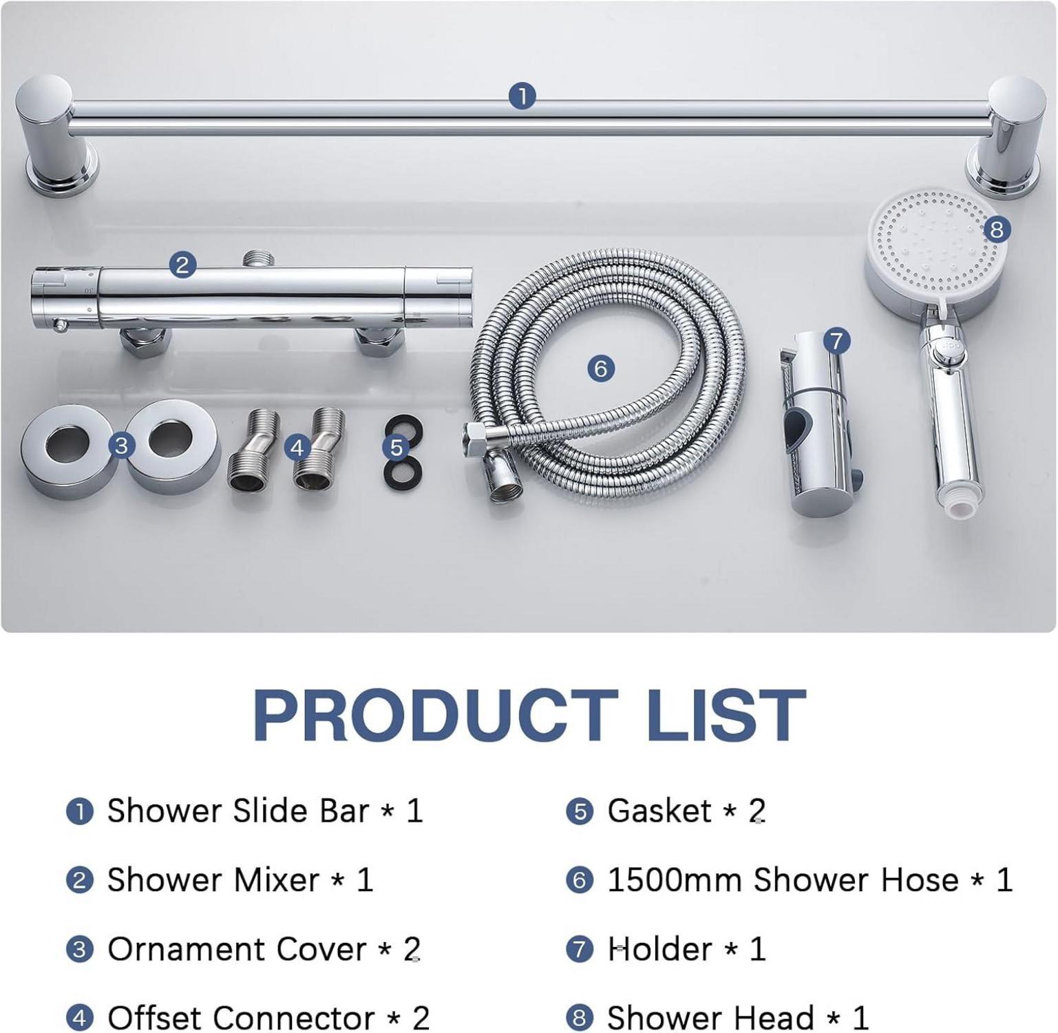 Duscharmatur Thermostat Edelstahl Dusche 5 Strahlarten Handbrause 1,5m