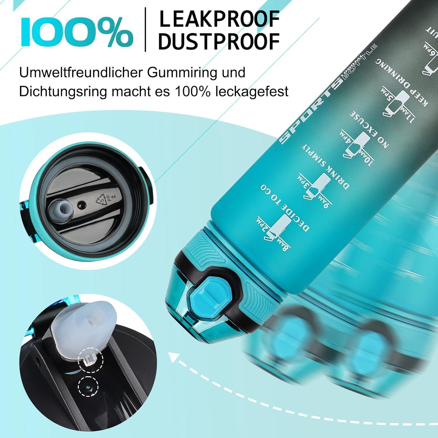 Sport Trinkflasche BPA-frei mit Stroh und Zeitmarkierungen