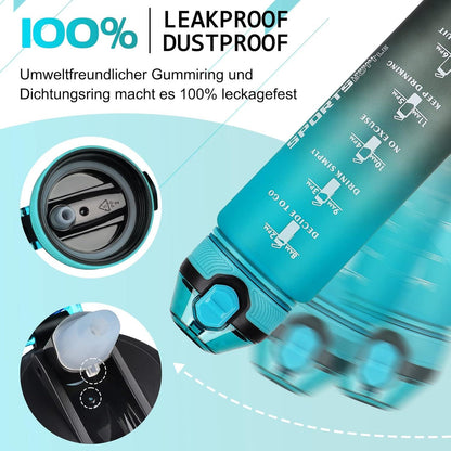 Sport Trinkflasche BPA-frei mit Stroh und Zeitmarkierungen