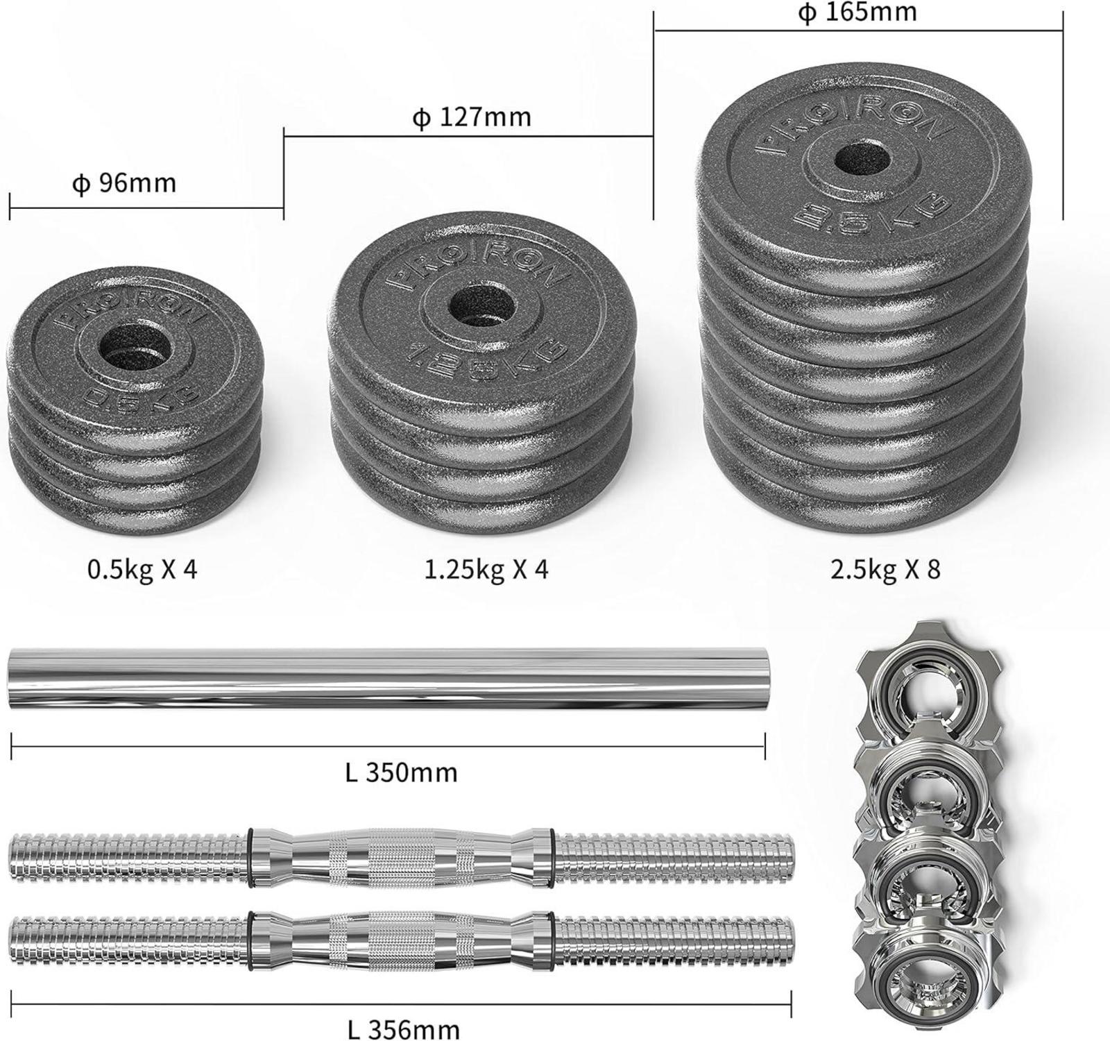 Verstellbares Gusseisen Hantelset 30kg - 2 in 1 Kurz- & Langhanteln