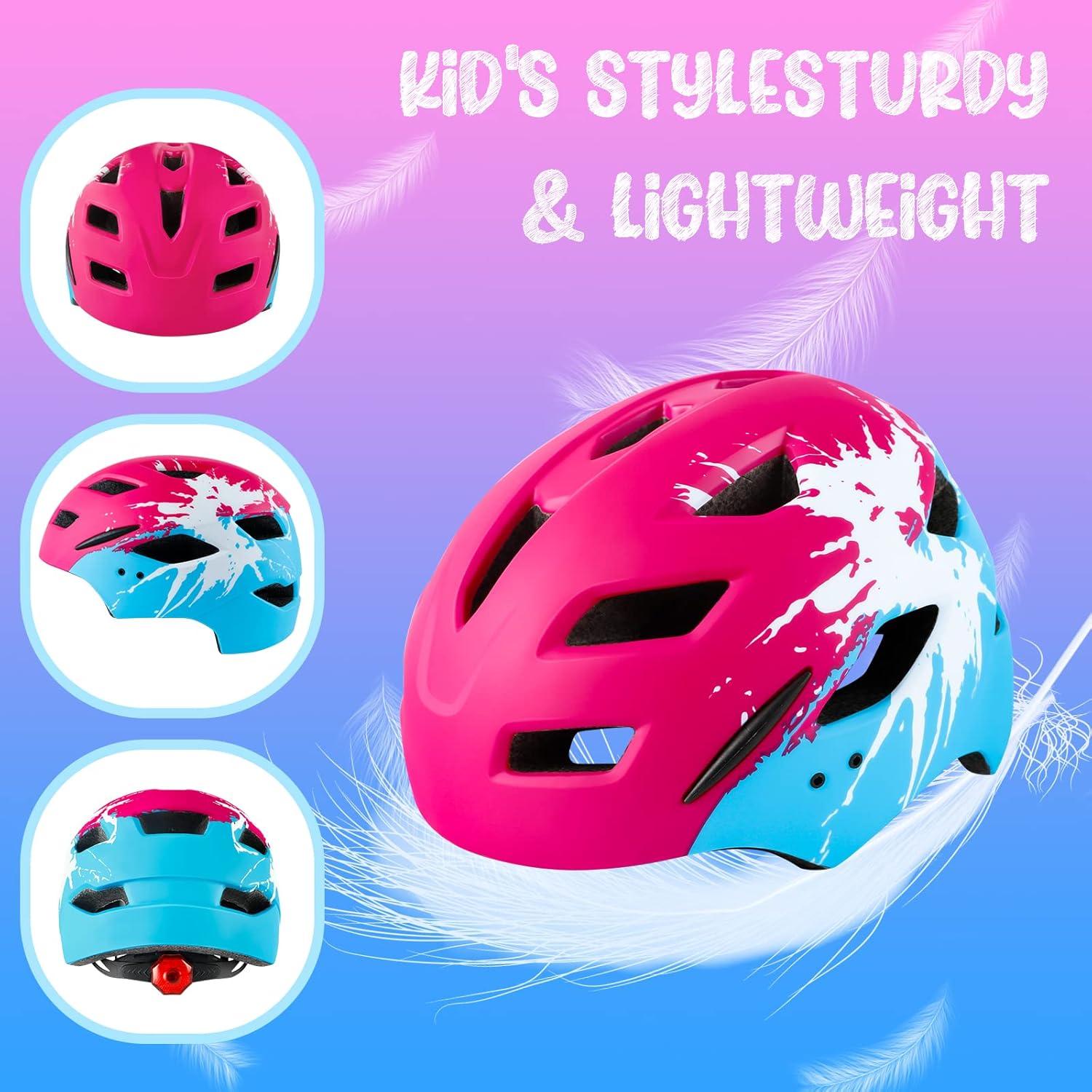 Kinder Fahrradhelm mit Licht und Rücklicht 48-56CM Rot Blau