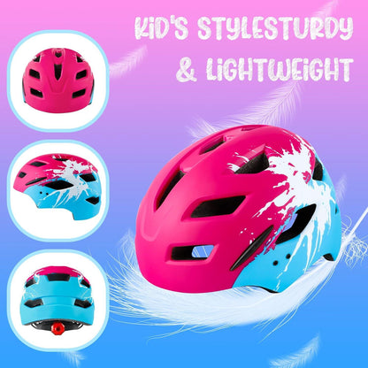 Kinder Fahrradhelm mit Licht und Rücklicht 48-56CM Rot Blau