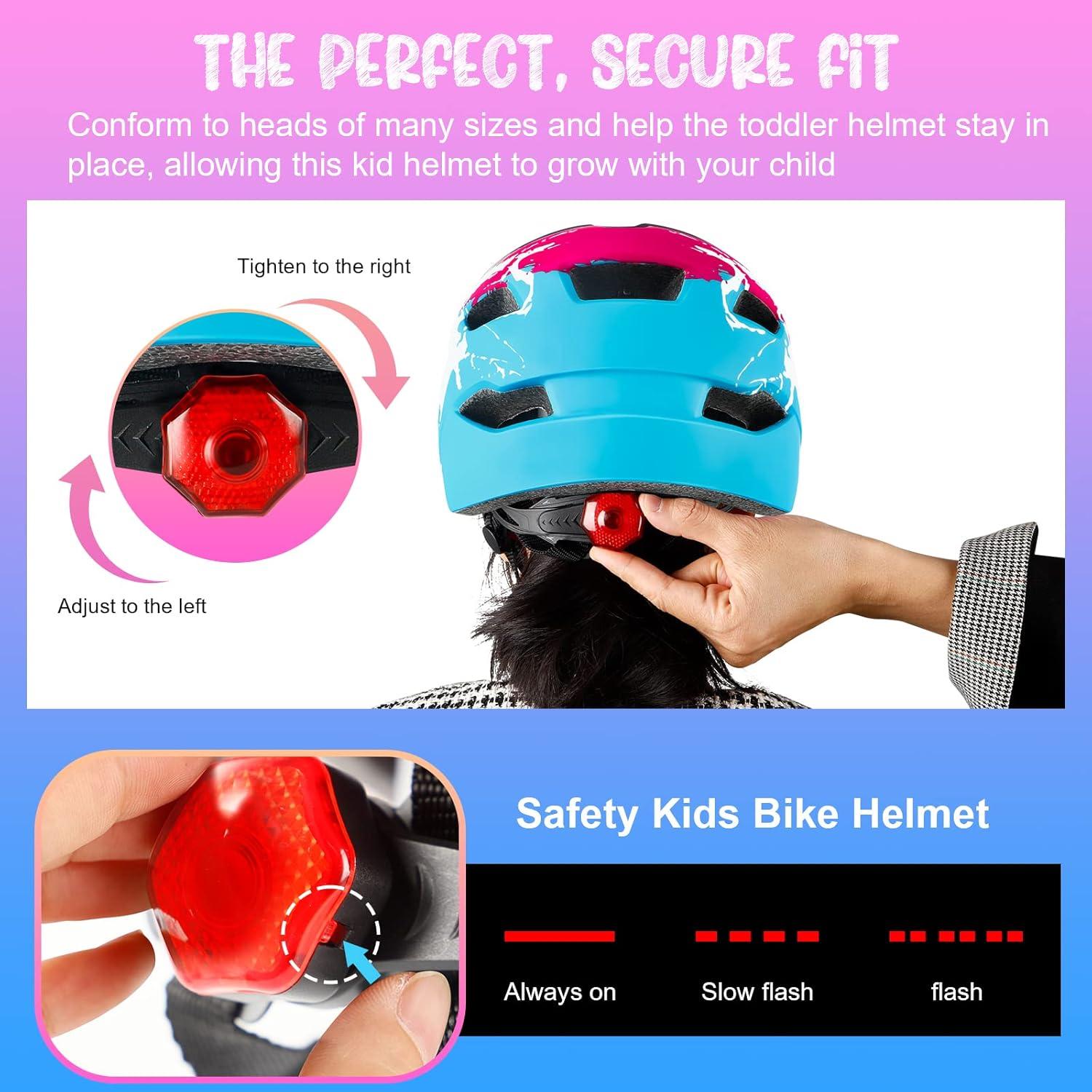 RaMokey Kinder Fahrradhelm mit Licht & Rücklicht, 48-56CM, CE-Normen, Verstellbar & Atmungsaktiv