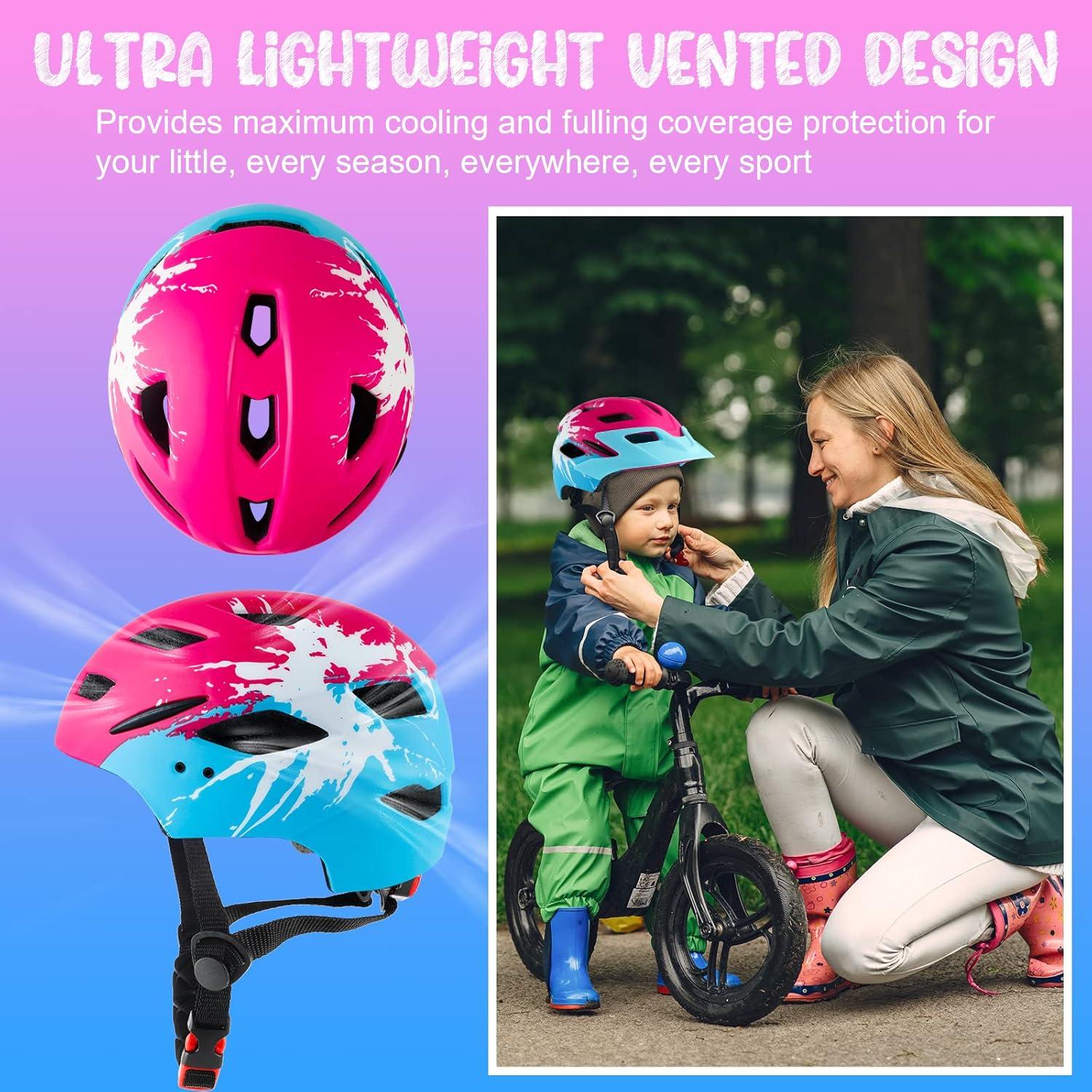 Kinder-Fahrradhelm mit Licht und Sicherheits-Rücklicht 48-56CM Rot+Blau