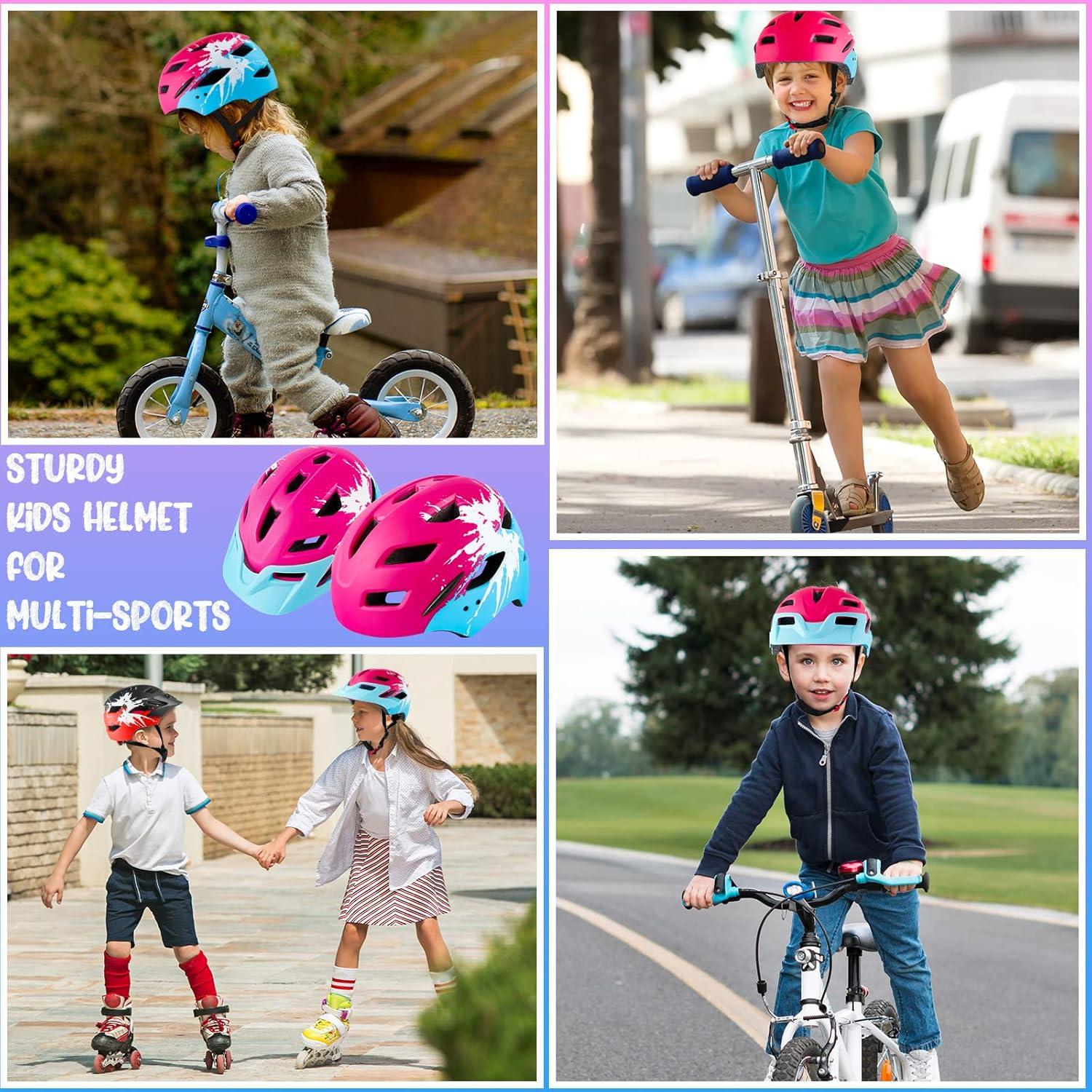 Kinder-Fahrradhelm mit Licht und Sicherheits-Rücklicht 48-56CM Rot+Blau
