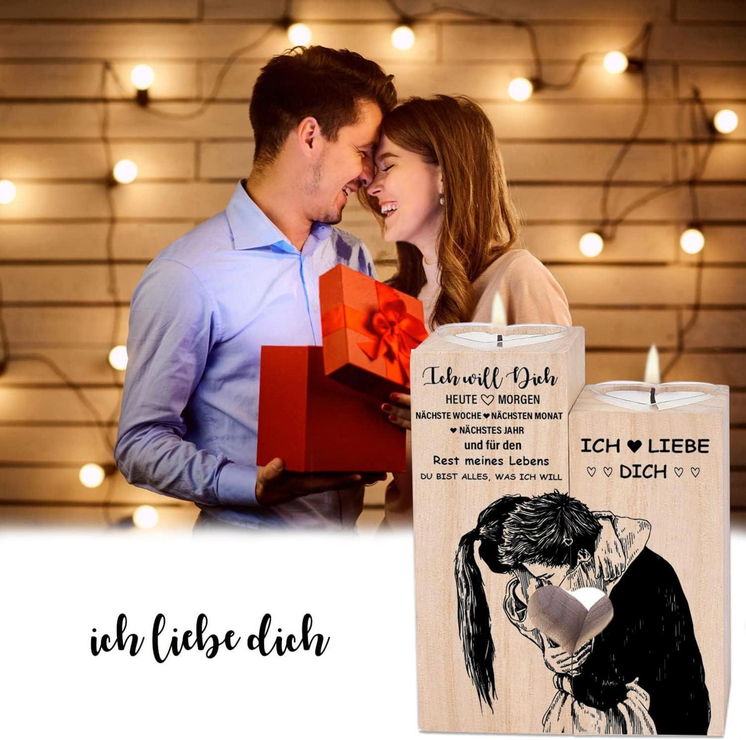 Jahrestag Geschenk Partner Kerzenständer Holz inkl. Kerze