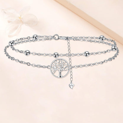 Fußkettchen Silber 925 Lebensbaum verstellbar für Damen