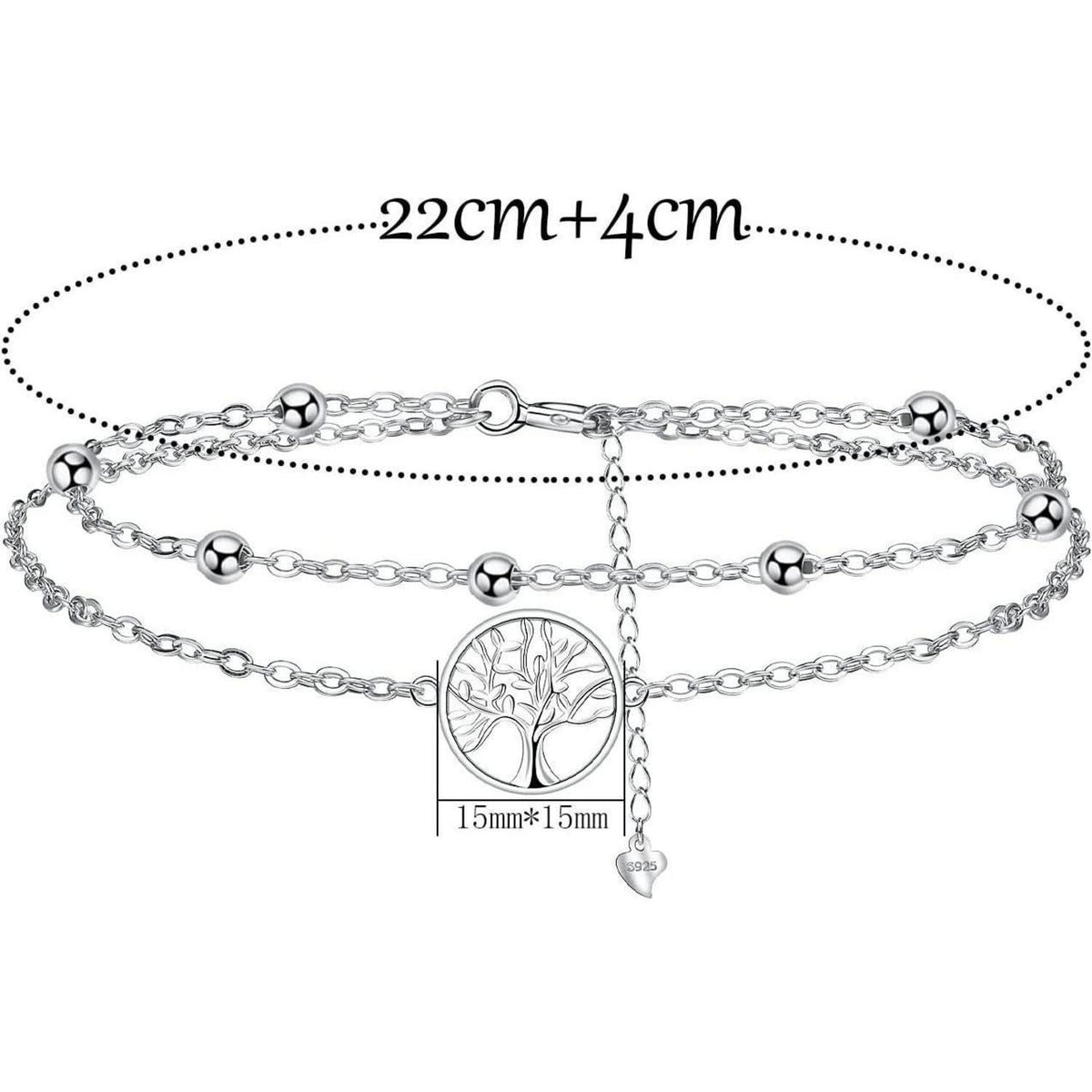 Fußkettchen Silber 925 Lebensbaum verstellbar für Damen