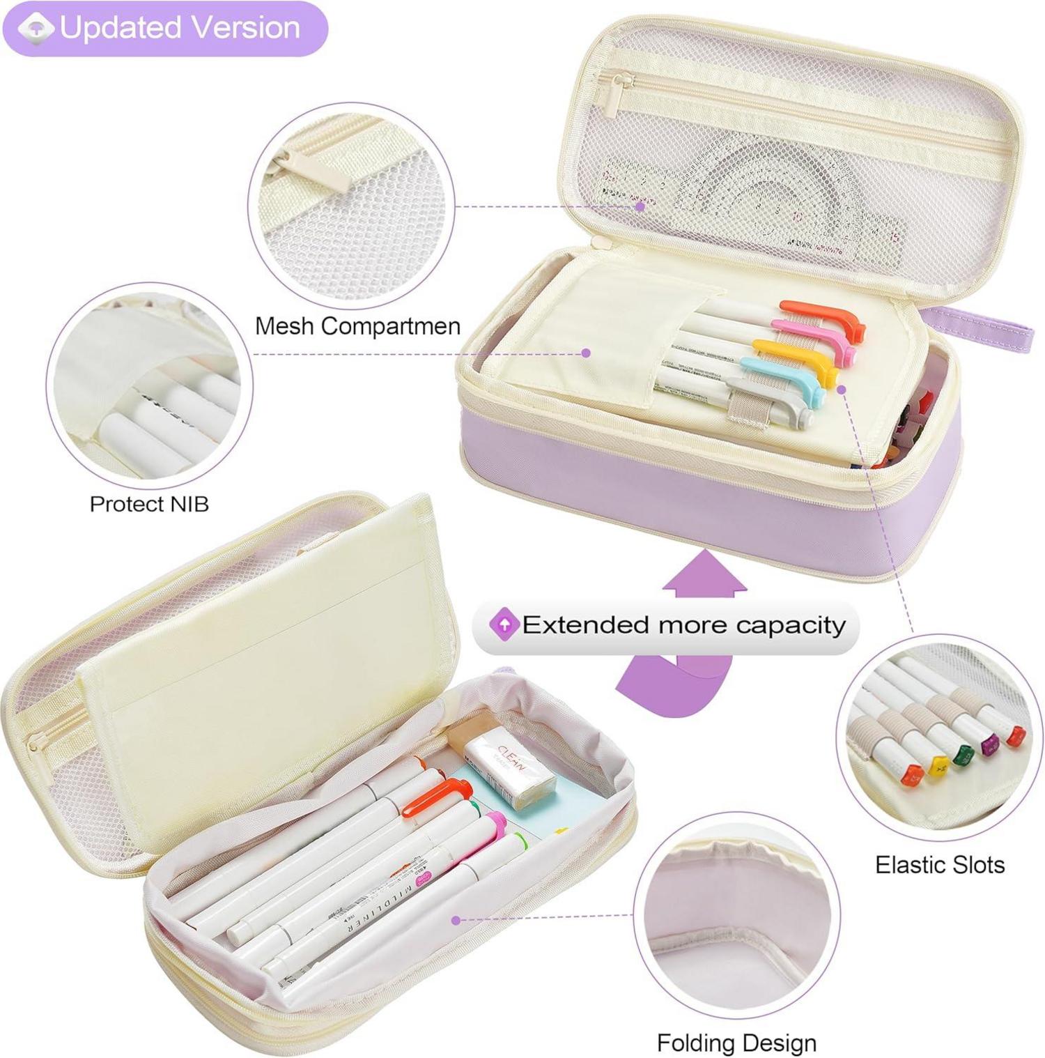 YOKUMA Federmäppchen Lila für Schule & Make-up, Mehrschichtig & Tragbar