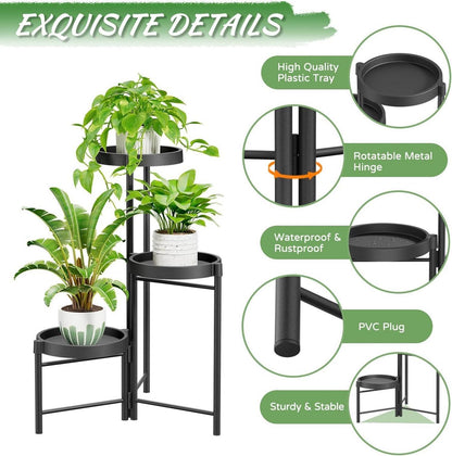 Pflanzenständer Metall 3 Ebenen Blumenregal Blumenständer Schwarz