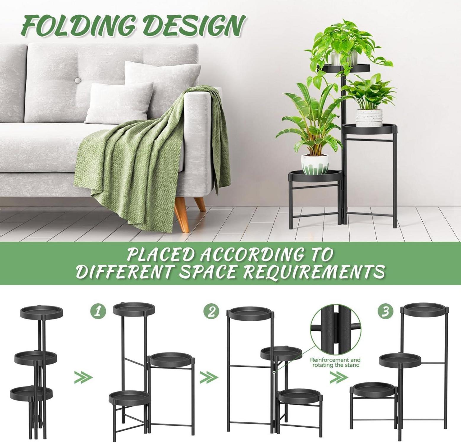 Pflanzenständer Metall Schwarz 3 Ebenen Blumenregal Mehrstöckig Beine