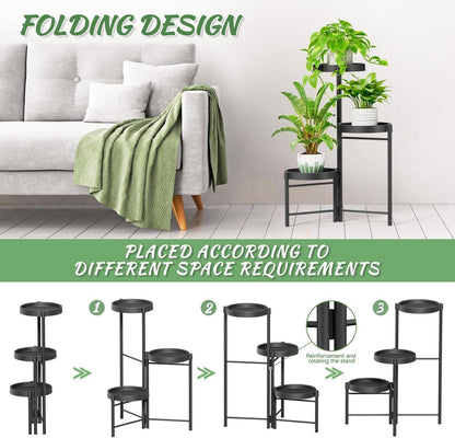 Pflanzenständer Metall Schwarz 3 Ebenen Blumenregal Mehrstöckig Beine