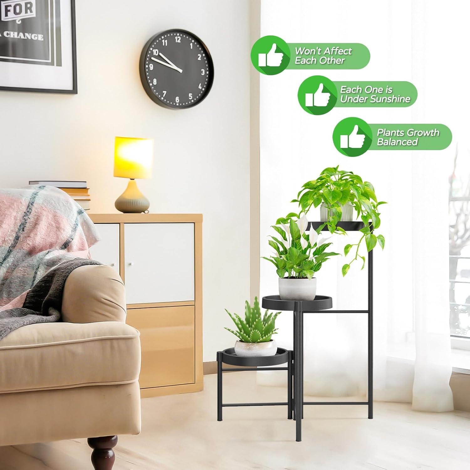 Pflanzenständer Metall mit 3 Ebenen Blumenregal Schwarz