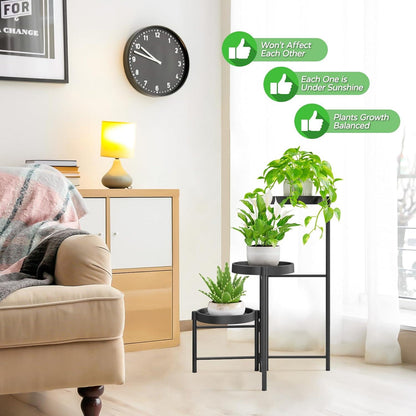 Pflanzenständer Metall mit 3 Ebenen Blumenregal Schwarz