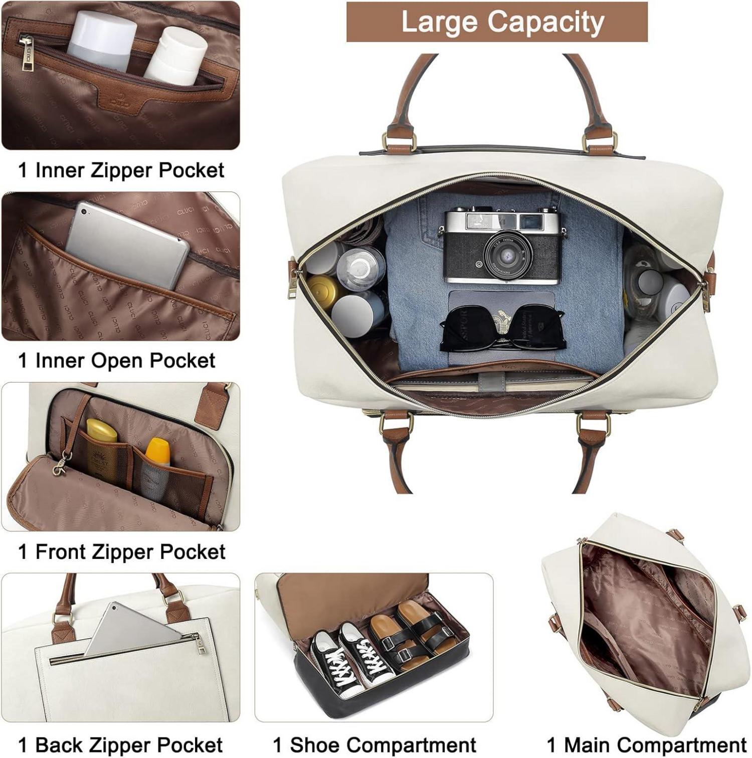 CLUCI Damen Reisetasche PU Leder Gepäck Umhängetasche Handgepäck Schwarz Beige Braun