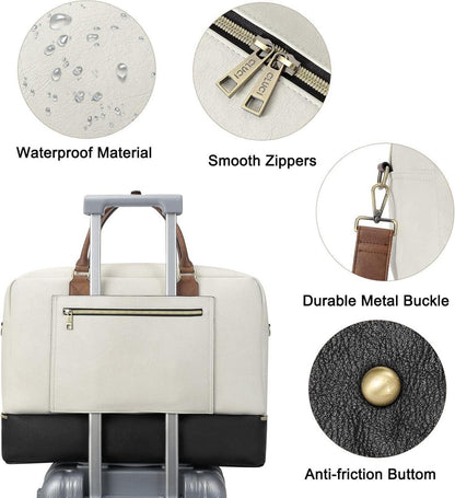 Damen Reisetasche PU Leder Gepäck Umhängetasche Schuhfach Beige
