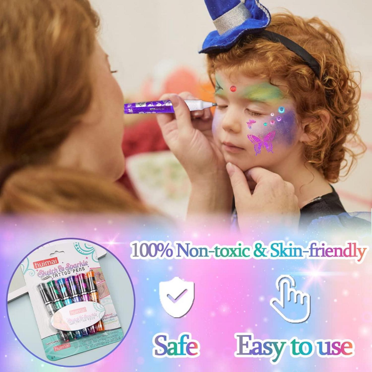 Glitzer Tattoo Stifte Kinder 6 Farben Schablonen Gesicht