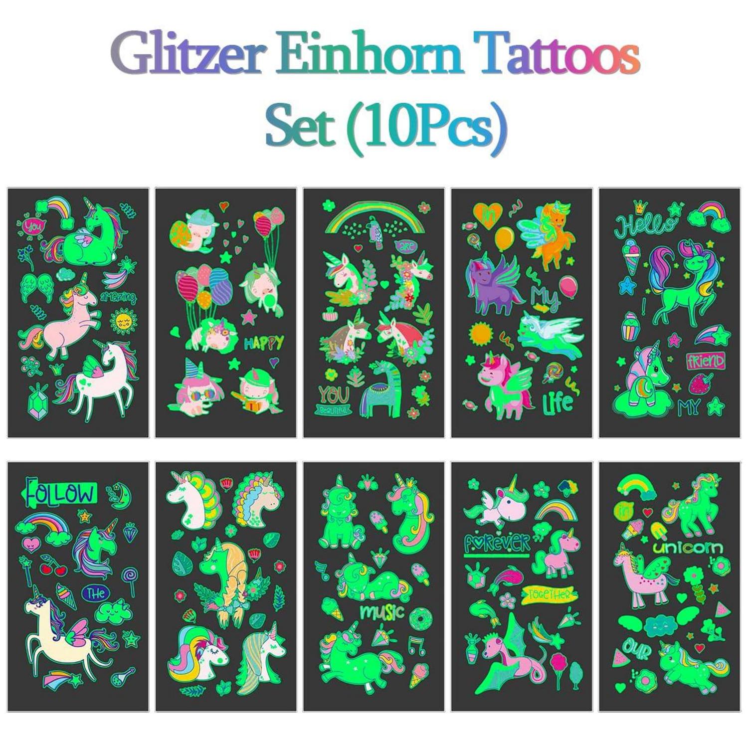 Glitzer Tattoo Stifte Kinder Set 6 Farben 95 Schablonen Einhorn Glitzersteinchen