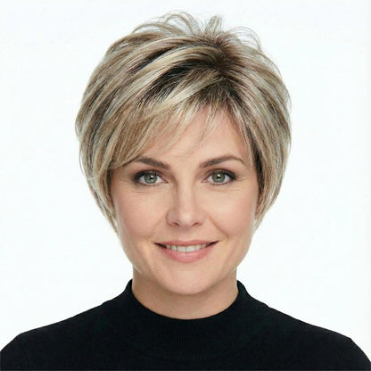 Ombre Blonde Pixie Perücke mit Pony – Kurz, flauschig & natürlich