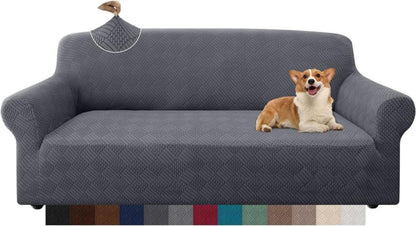 Stilvolle Rhombus Dicke Sofabezug Elastisch 3 Sitzer Grau