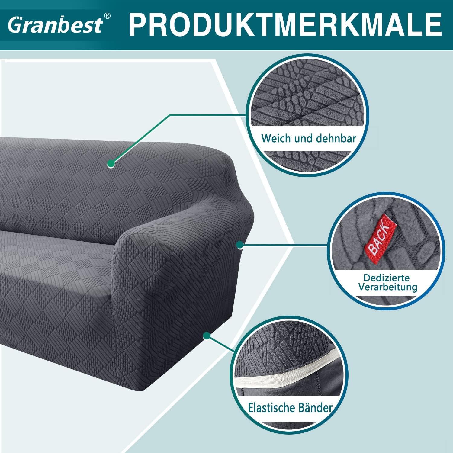 Granbest Rhombus Sofabezug 3 Sitzer Elastisch Rutschfest Grau