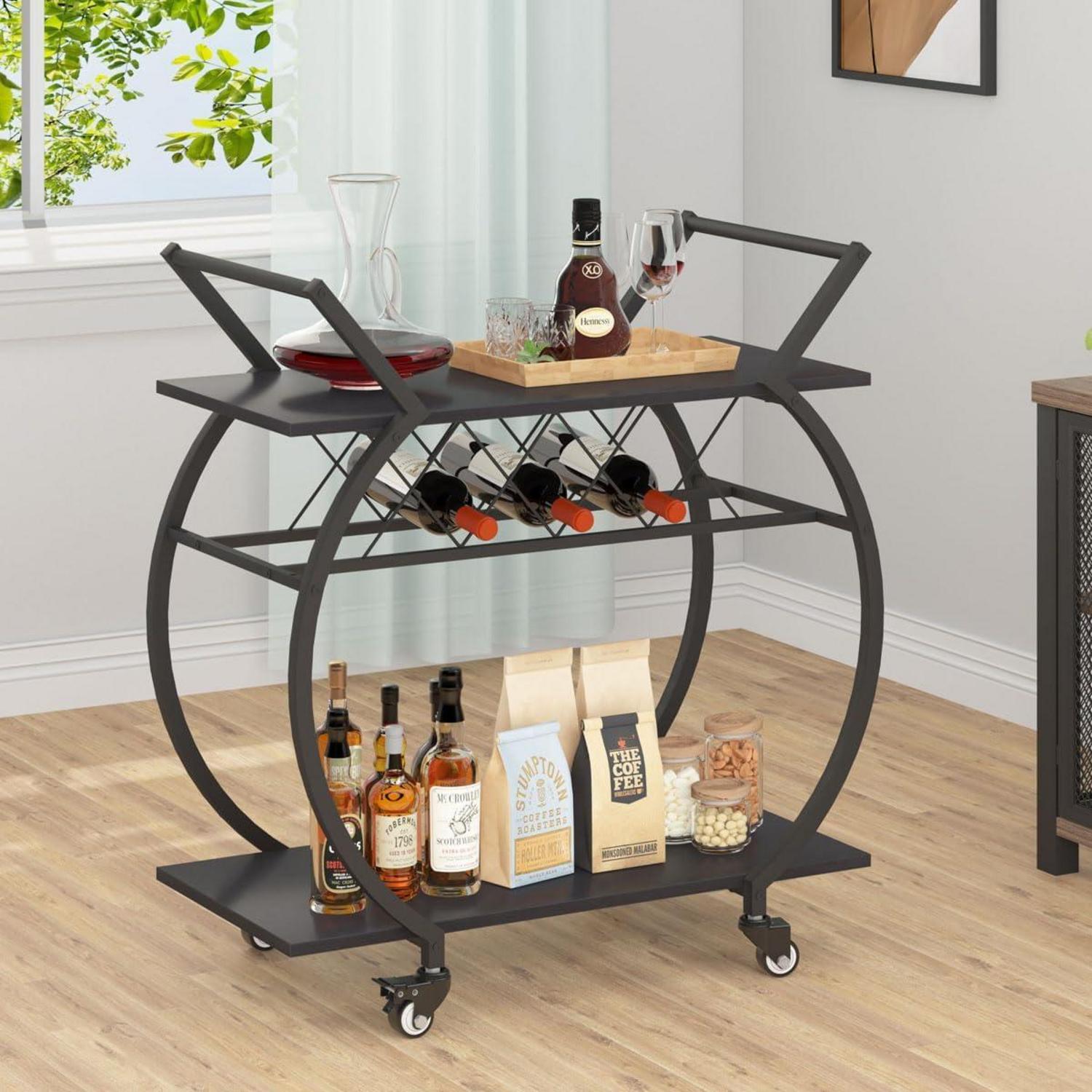 Servierwagen mit Rollen und Weinregal für Küche und Bar