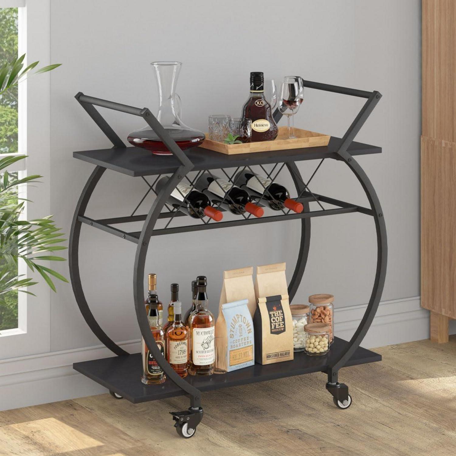 Servierwagen mit Rollen und Weinregal für Küche und Bar 76x40x84cm