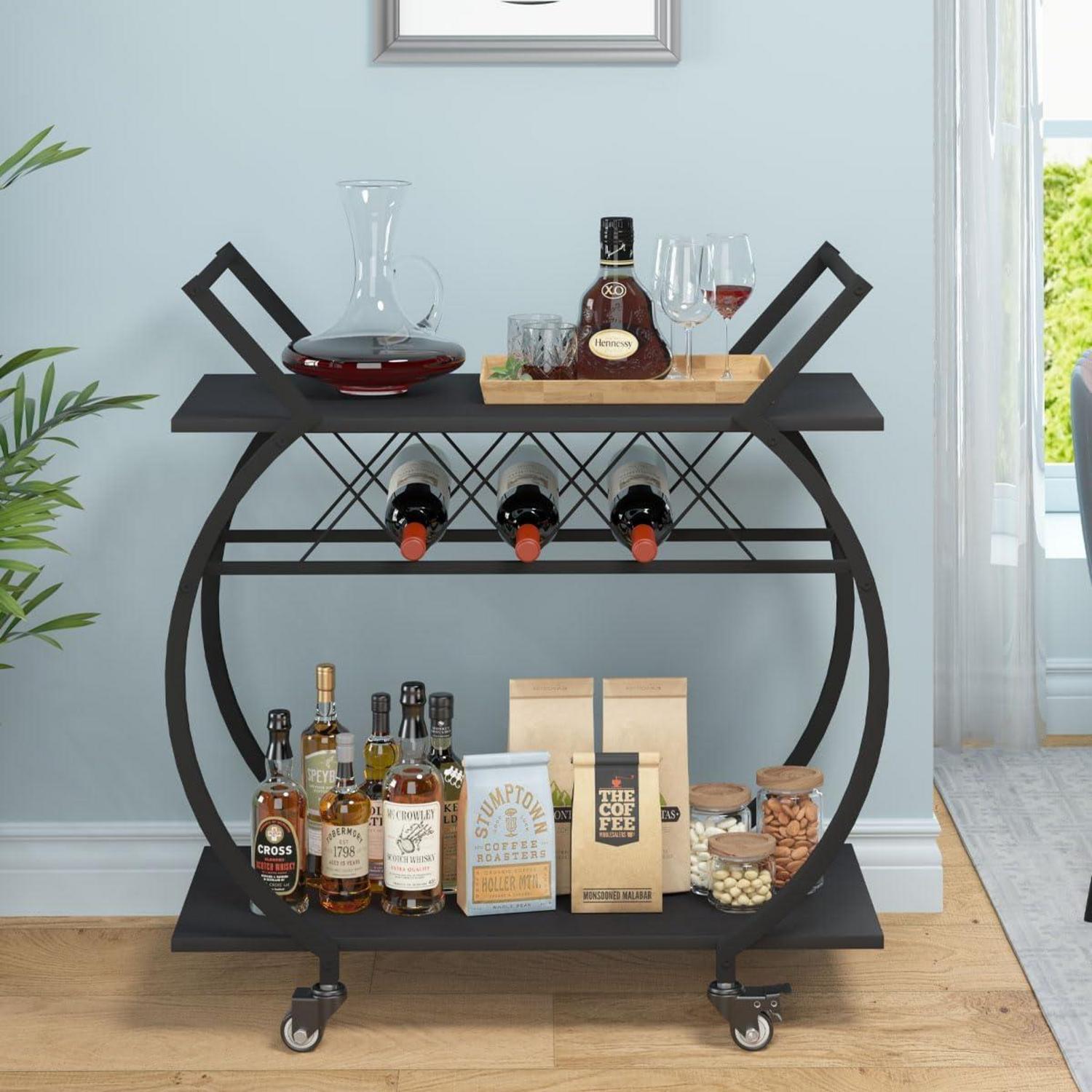 Servierwagen Barwagen Weinregal Küchenwagen Getränkewagen 76x40 Schwarz