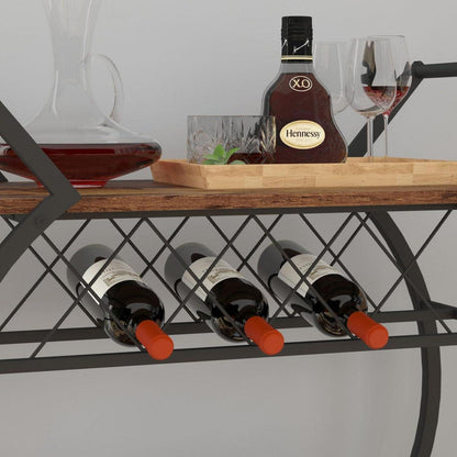 Servierwagen mit Rollen und Weinregal für Küche und Bar, Vintagebraun-schwarz
