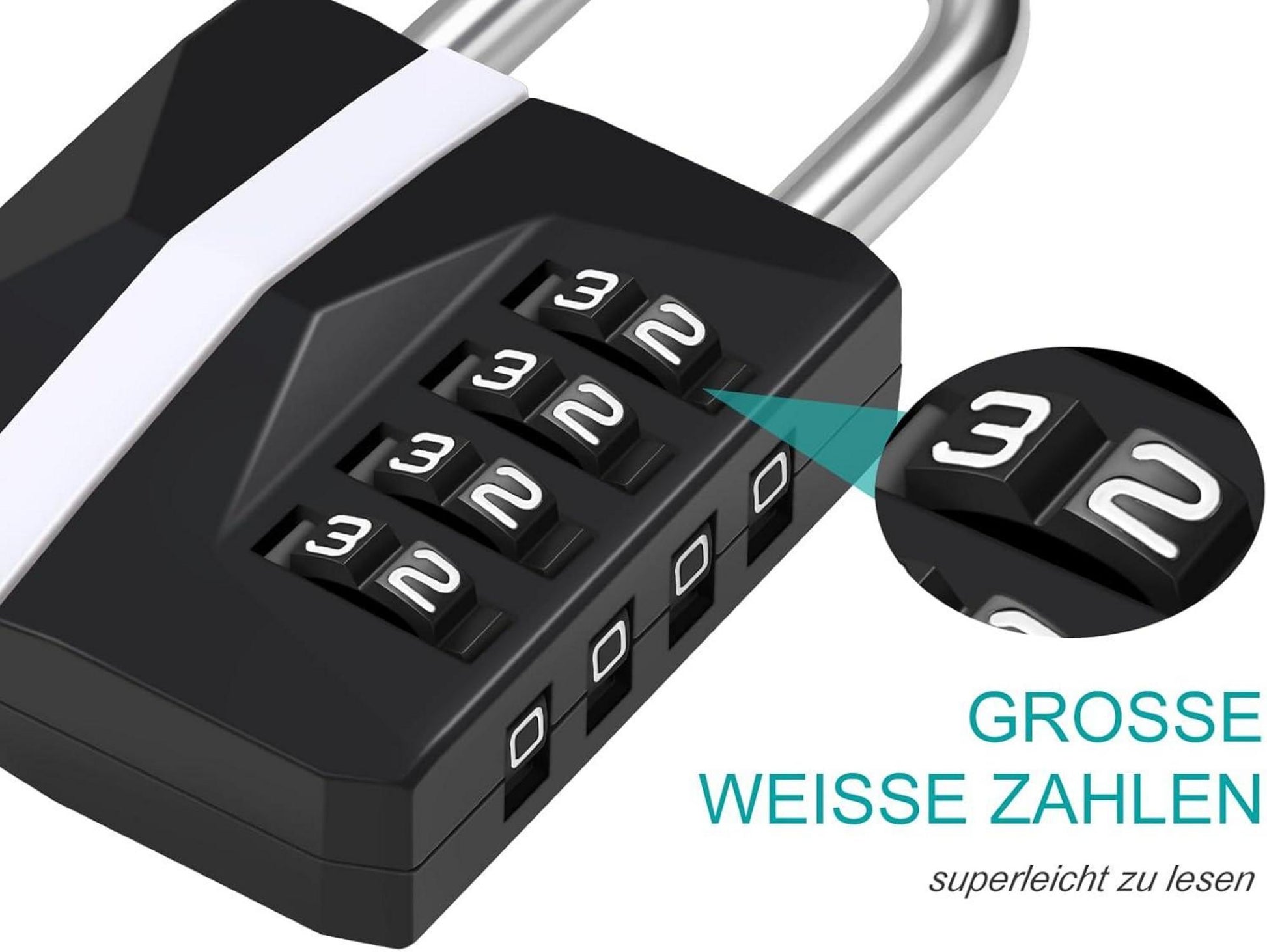 Zahlenschloss Vorhängeschloss Große Weiße Zahlen Fitness Spind