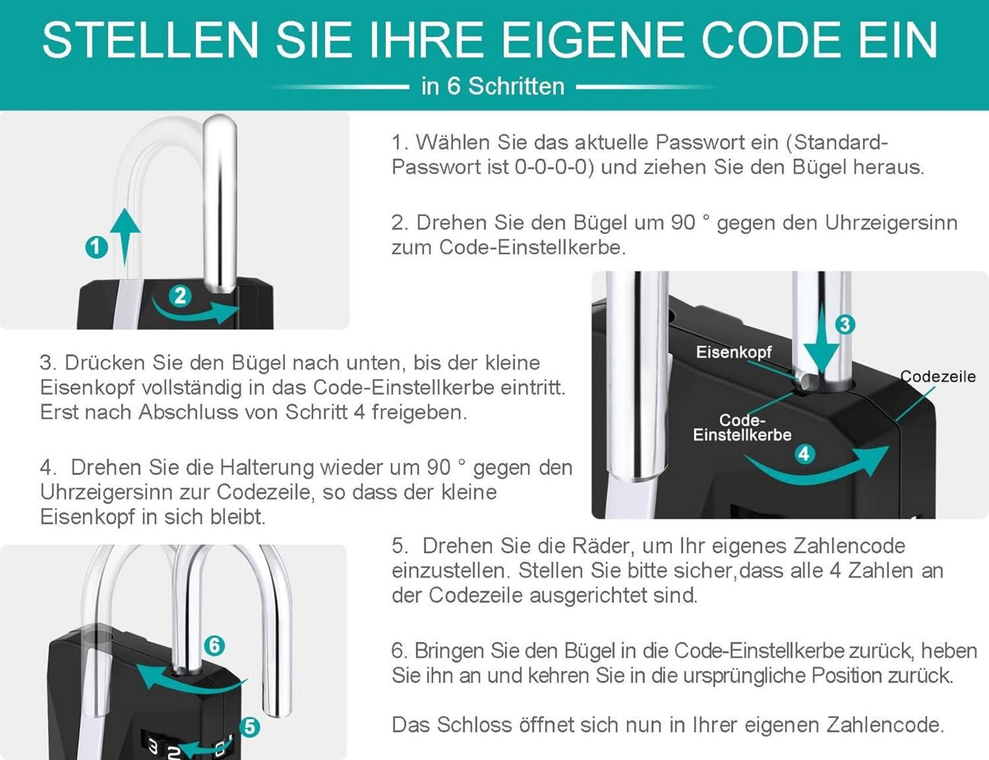 ZHEGE Zahlenschloss Vorhängeschloss Große Weiße Zahlen Schloss Fitness Spind