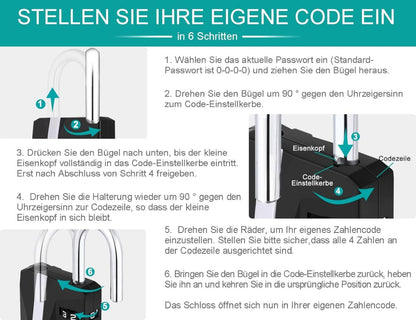 ZHEGE Zahlenschloss Vorhängeschloss Große Weiße Zahlen Schloss Fitness Spind