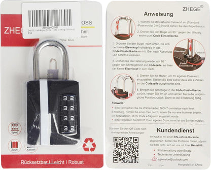 ZHEGE Zahlenschloss Vorhängeschloss Große Schwarze Zahlen Fitnessstudio Spind Schrank Wetterfest Nummernschloss Aussenbereich 1P 1 Stück