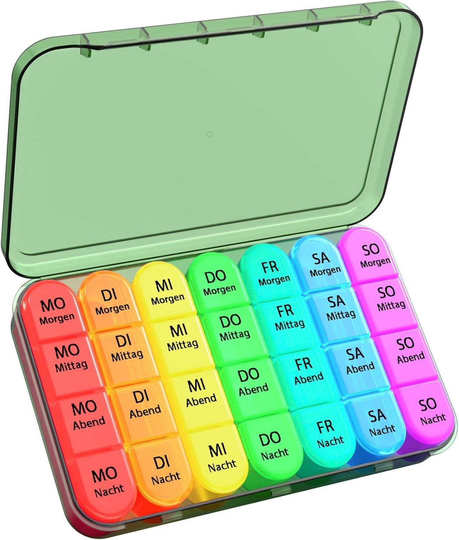 Tablettenbox 7 Tage BPA Frei 4 Fächer Olivgrün