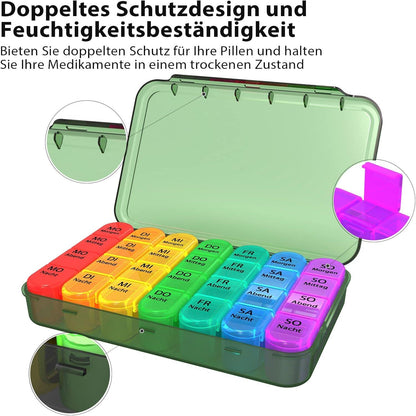 Tablettenbox 7 Tage BPA Frei 4 Fächer Olivgrün